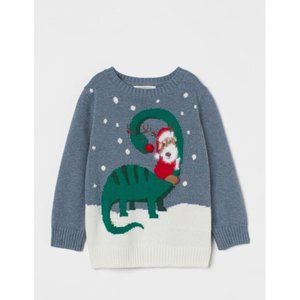 New! H&M‎ Toddler Boys Dino Santa Christmas-motif Sweater Size 5T